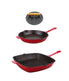  BergHOFF Neo Cast Iron 3 Piece Set with Fry Pan, Grill Pan & Slotted Steak Press - Red - Bonton