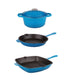  BergHOFF Neo Cast Iron 4 Piece Set with Grill Pan, Fry Pan & Covered Dutch Oven - Blue - Bonton