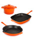  BergHOFF Neo Cast Iron 4 Piece Set with Grill Pan, Fry Pan & Covered Dutch Oven - Orange - Bonton