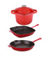  BergHOFF Neo Cast Iron 4 Piece Set with Grill Pan, Fry Pan & Covered Dutch Oven - Red - Bonton