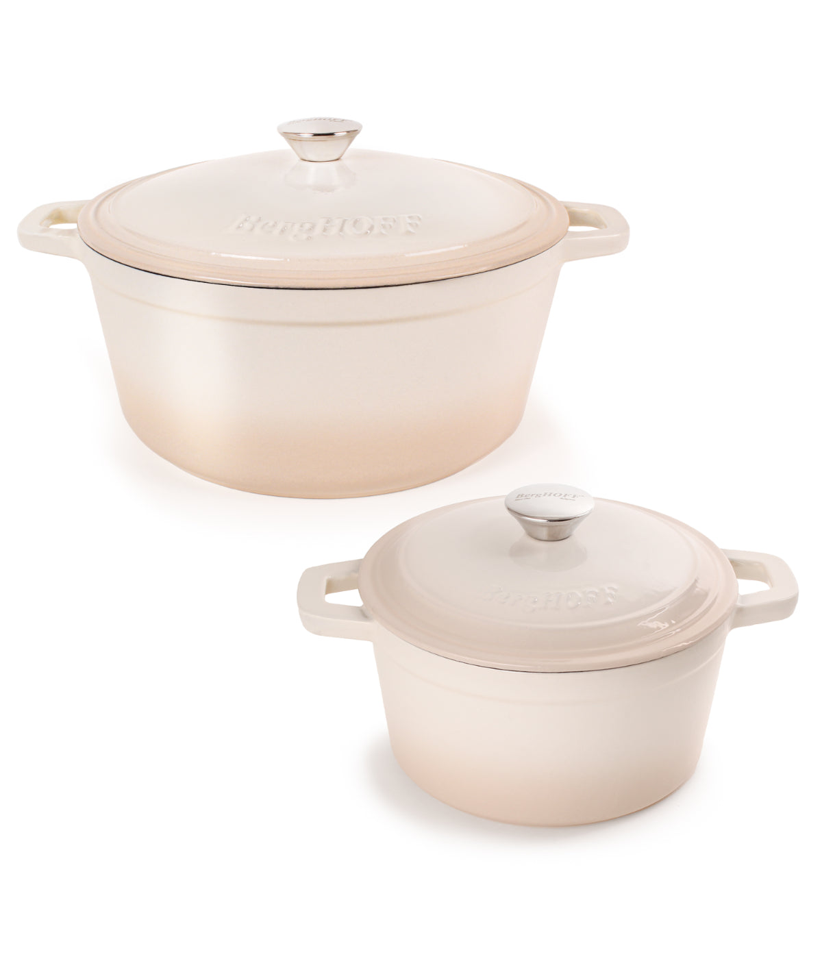  BergHOFF Neo Cast Iron 4 Piece Set with Covered Dutch Oven & Covered Stockpot - Meringue - Bonton