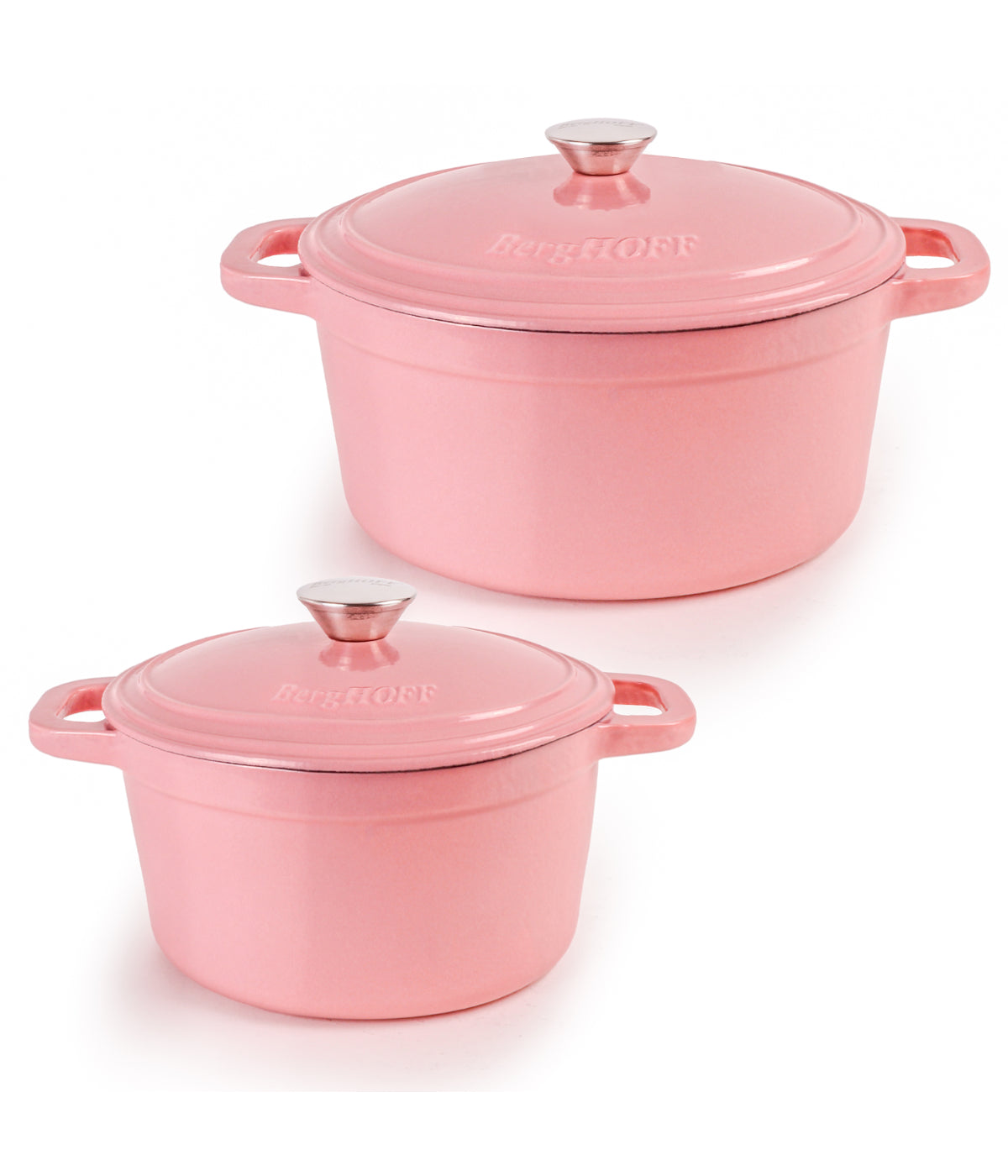  BergHOFF Neo Cast Iron 4 Piece Set with Covered Dutch Oven & Covered Stockpot - Pink - Bonton