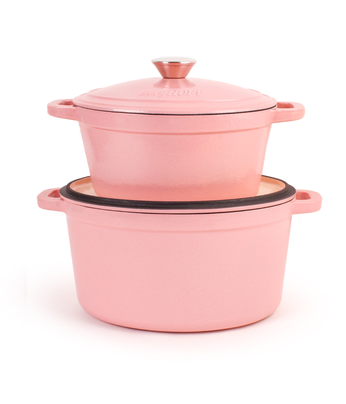  BergHOFF Neo Cast Iron 4 Piece Set with Covered Dutch Oven & Covered Stockpot - Pink - Bonton