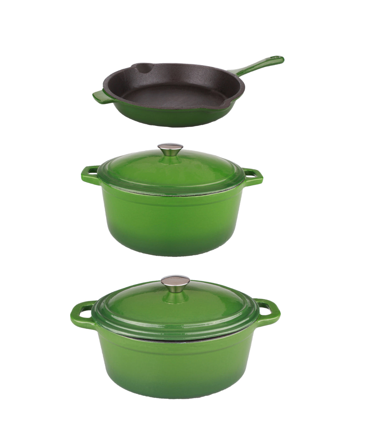  BergHOFF Neo Cast Iron 5 Piece Set with 5 Qt & 8 Qt Covered Dutch Oven & Fry Pan - Green - Bonton