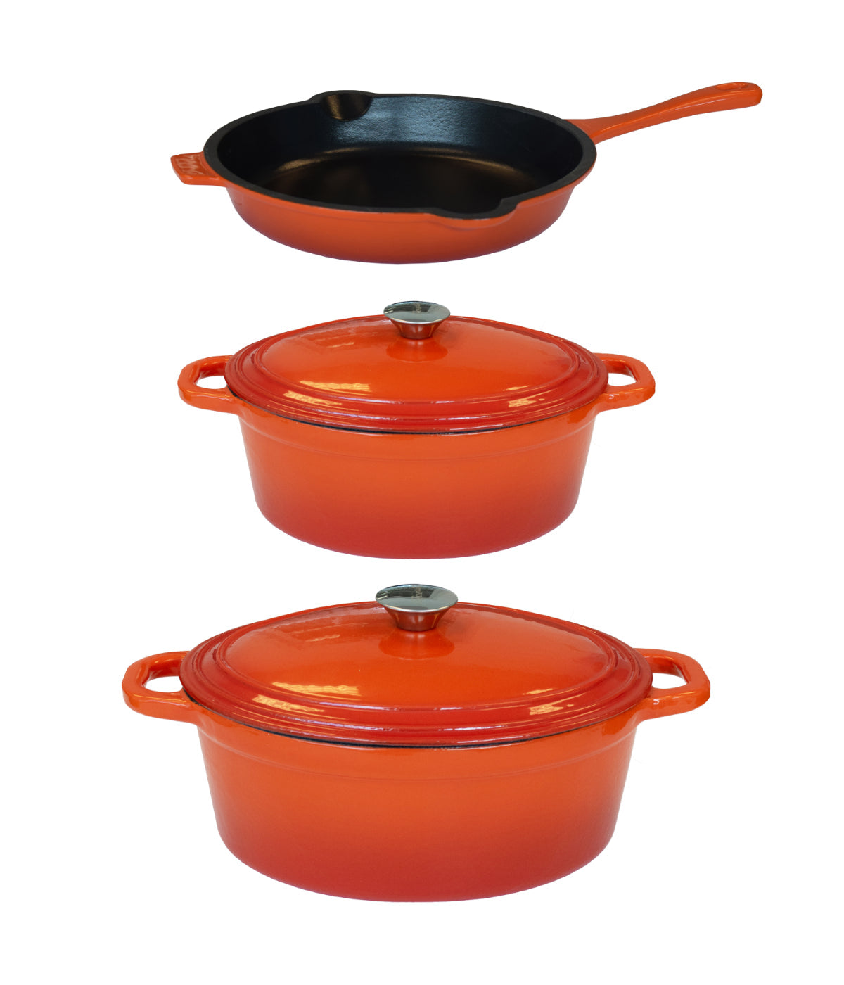  BergHOFF Neo Cast Iron 5 Piece Set with 5 Qt & 8 Qt Covered Dutch Oven & Fry Pan - Orange - Bonton