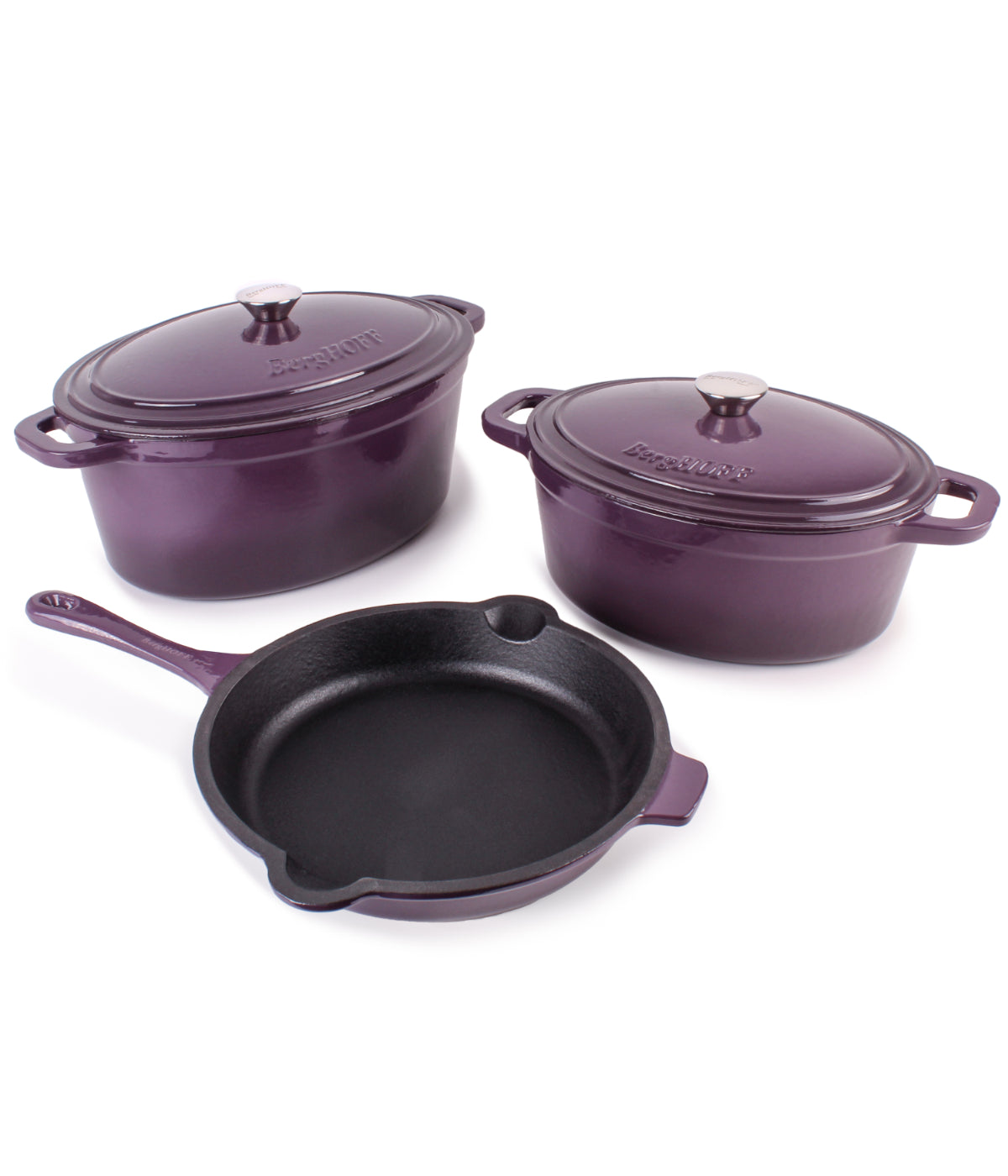  BergHOFF Neo Cast Iron 5 Piece Set with 5 Qt & 8 Qt Covered Dutch Oven & Fry Pan - Purple - Bonton