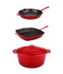  BergHOFF Neo Cast Iron 4 Piece Set with Fry Pan, Grill Pan & Covered Dutch Oven - Red - Bonton