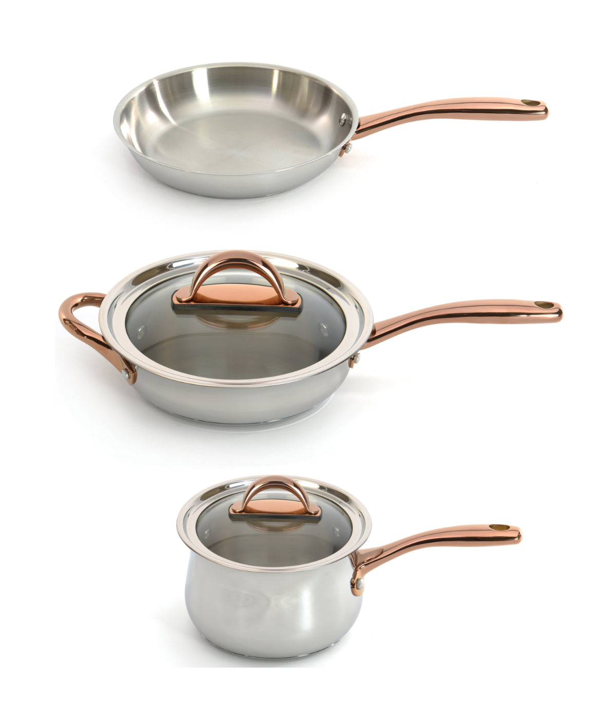  BergHOFF Ouro Gold 18/10 Stainless Steel Starter Cookware Set with Glass Lids - Silver - Bonton