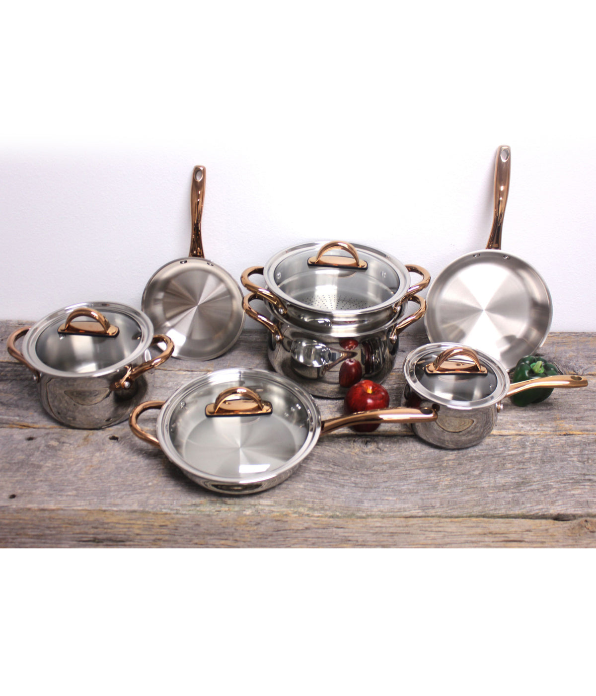  BergHOFF Ouro Gold 18/10 Stainless Steel Starter Cookware Set with Glass Lids - Silver - Bonton