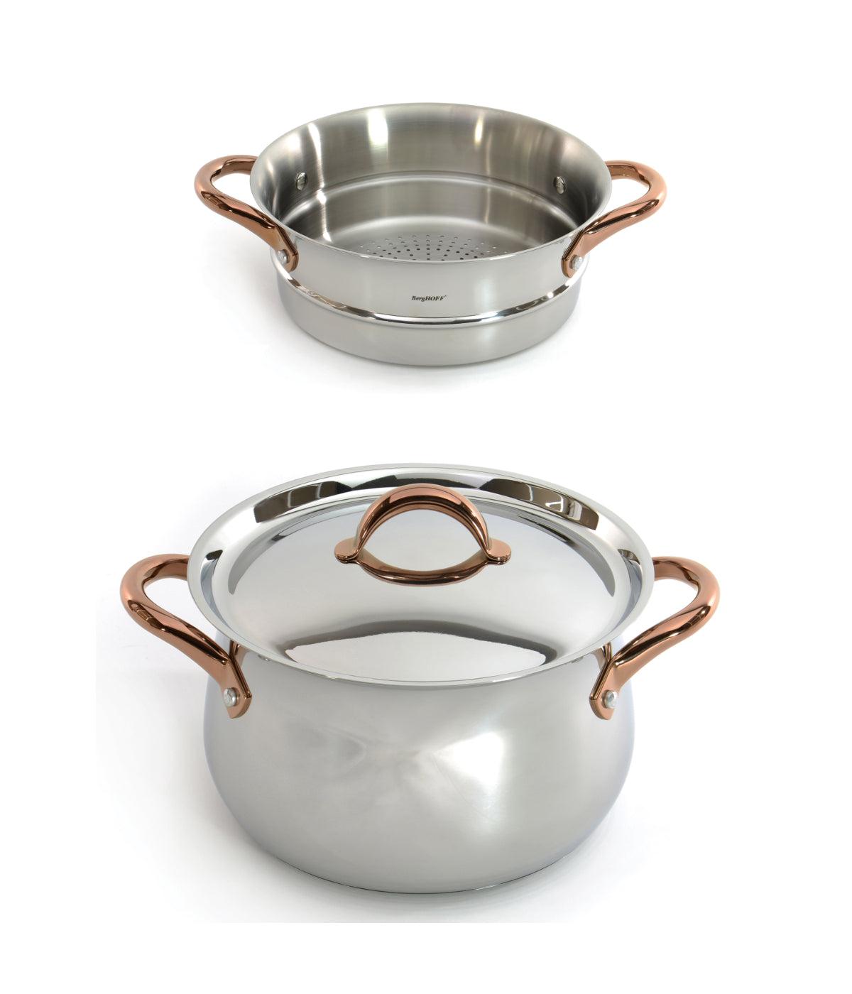  BergHOFF Ouro Gold 18/10 Stainless Steel 3 Piece Steamer Set - Silver - Bonton