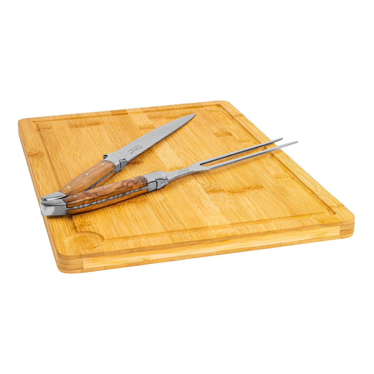  French Home Laguiole Olive Wood Carving Set With Wood Cutting Board - Default Title - Bonton