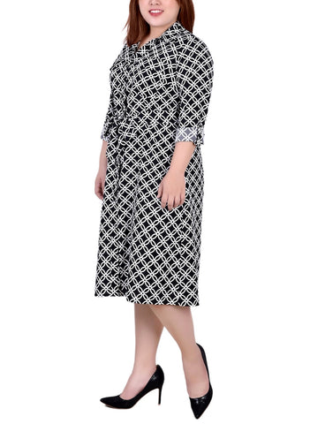 Plus Size Long Sleeve Roll Tab Shirtdress