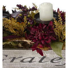 Autumn Harvest Triple Candle Holder in a Rustic Wooden Box Centerpiece - 24"