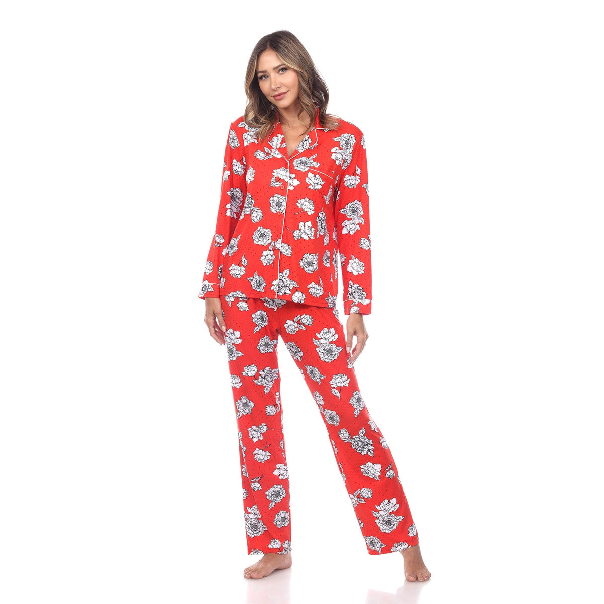  White Mark Women's Long Sleeve Floral Pajama Set - S - Bonton