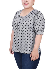 Plus Size Short Sleeve Balloon Sleeve Top With Hardware