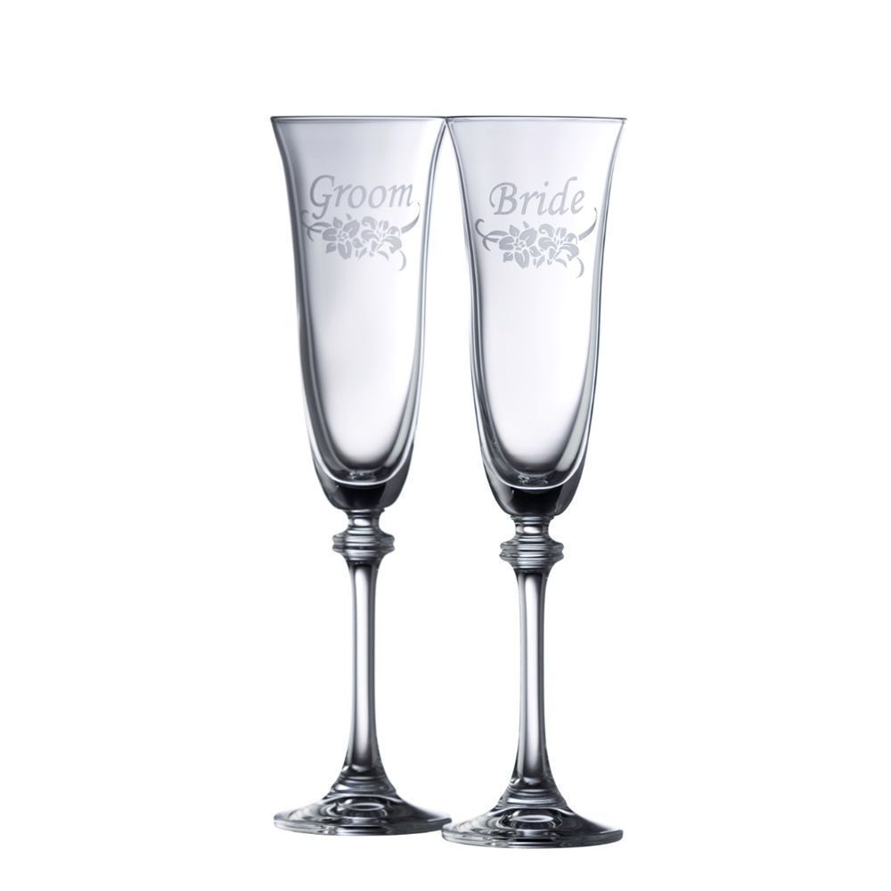  Galway Crystal Bride and Groom Champagne Glasses Set of 2 - Clear - Bonton