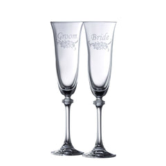 Bride and Groom Floral Champagne Glasses Set of 2