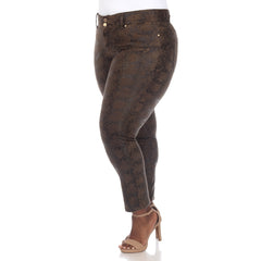 Plus Size Faux Suede Snake Print Pants