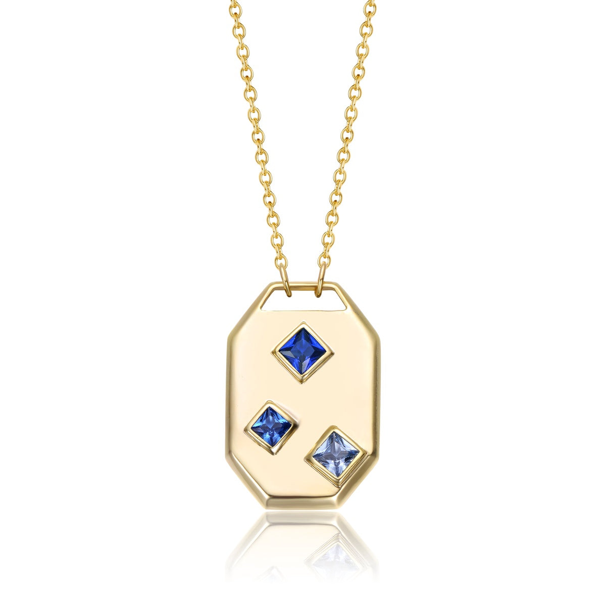  Rachel Glauber 14k Gold Plated Blue Cubic Zirconia Geometric Dog Tag Pendant Necklace - Default Title - Bonton