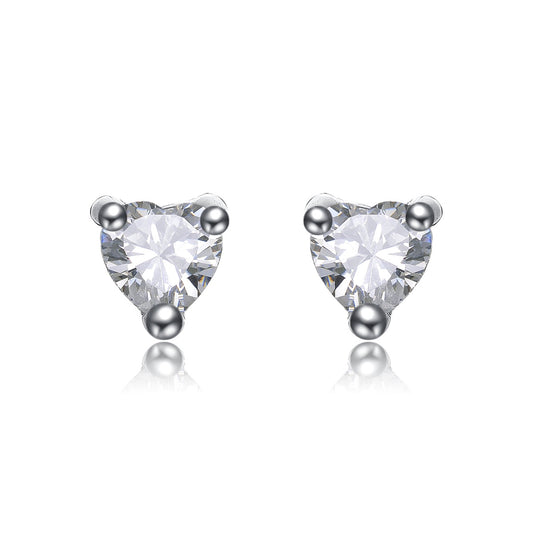 Exquisite White Gold Plated Martini Prong Stud Earrings Featuring Sparkling Clear Heart-Shaped Cubic Zirconia Stones