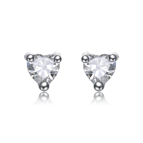 Exquisite White Gold Plated Martini Prong Stud Earrings Featuring Sparkling Clear Heart-Shaped Cubic Zirconia Stones