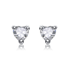 Exquisite White Gold Plated Martini Prong Stud Earrings Featuring Sparkling Clear Heart-Shaped Cubic Zirconia Stones