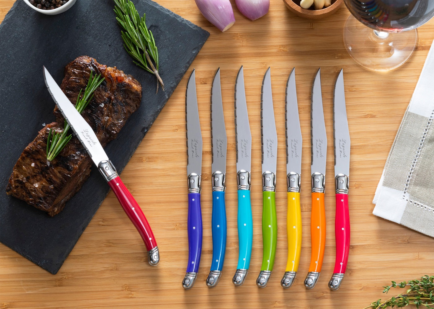  French Home Set of 8 Laguiole Steak Knives, Rainbow Colors - Default Title - Bonton