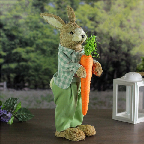 Spring Sisal Standing Bunny Rabbit Figure With Carrot - 19"