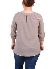 Plus Size Raglan Sleeve Split Neck Blouse