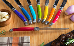 Set of 8 Laguiole Steak Knives, Rainbow Colors