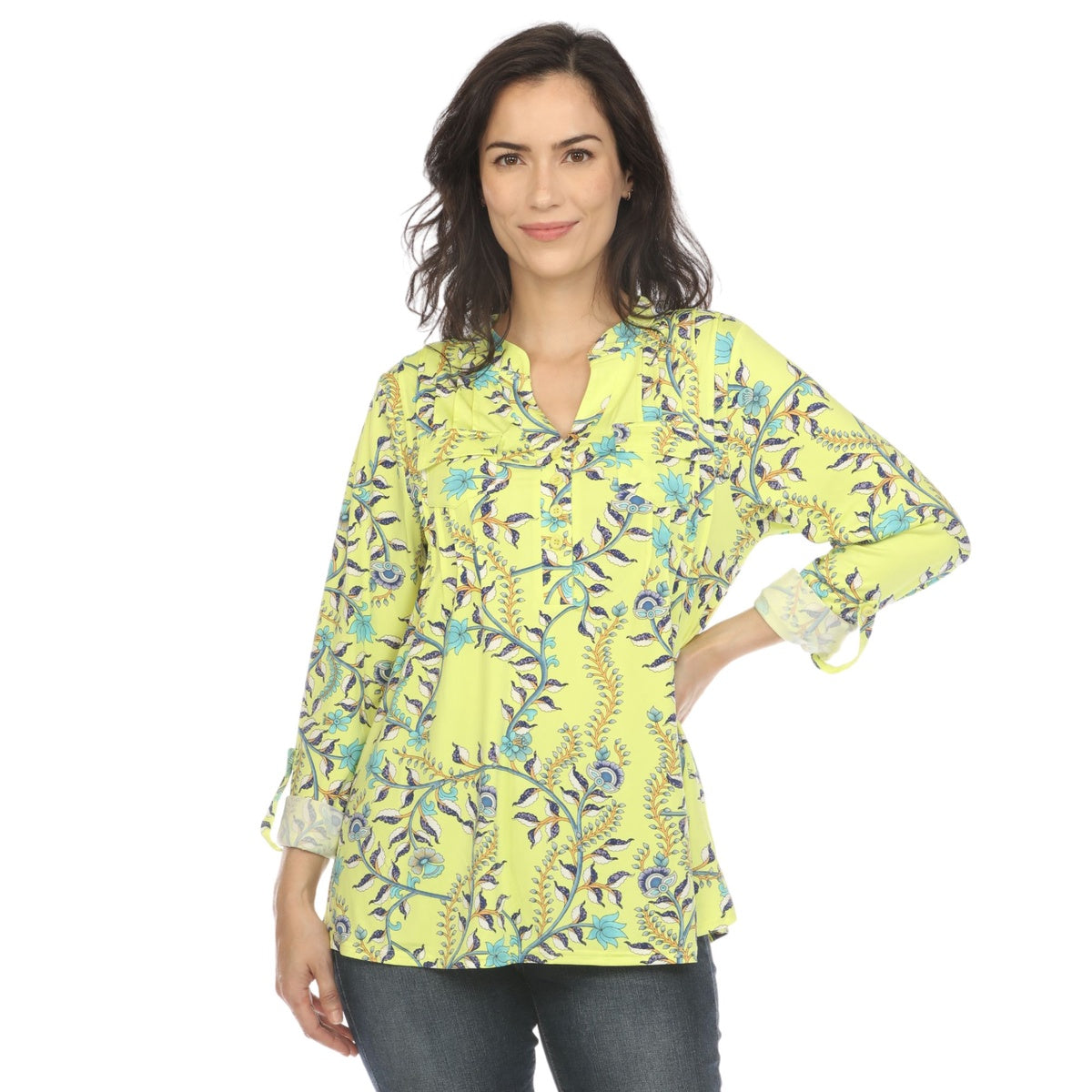  White Mark Women's Paisley Button Front Tunic Top - S - Bonton