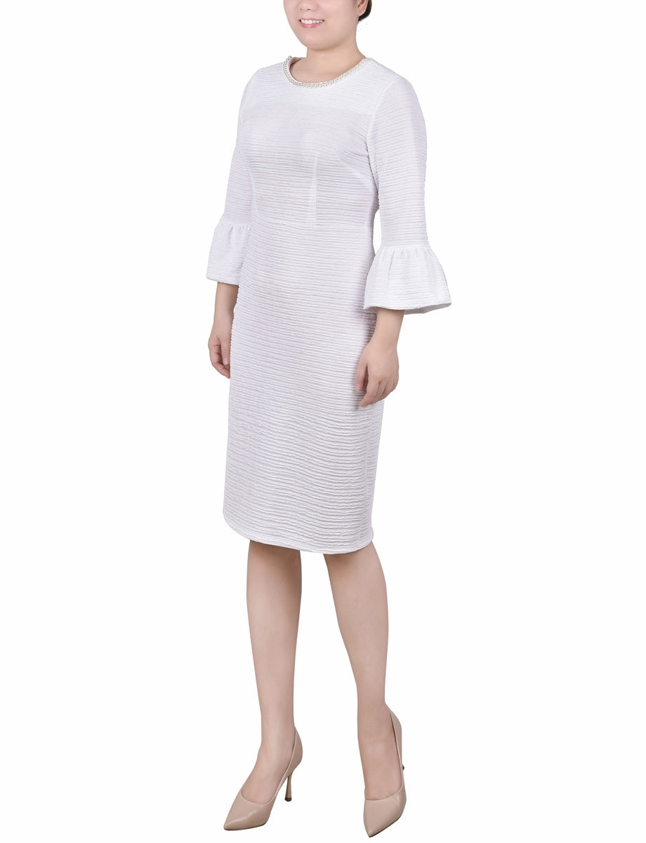  NY Collection 3/4 Length Bell Sleeve Dress - Mustard - Bonton