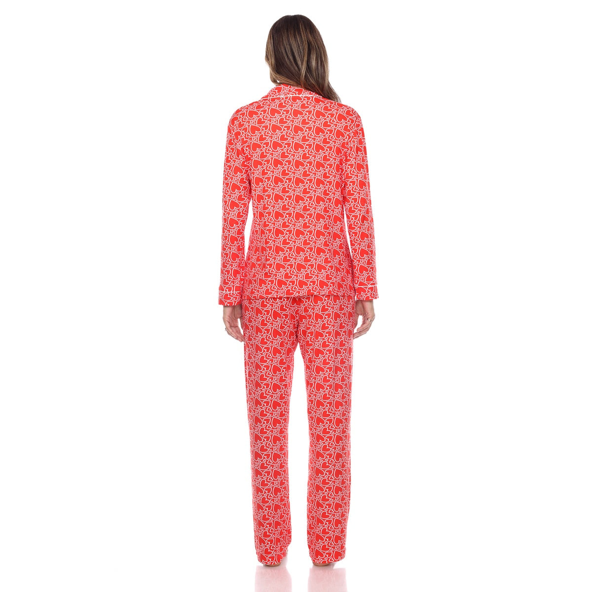  White Mark Women's Long Sleeve Heart Print Pajama Set - M - Bonton