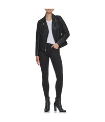 Faux Leather Asymmetrical Moto Jacket Black