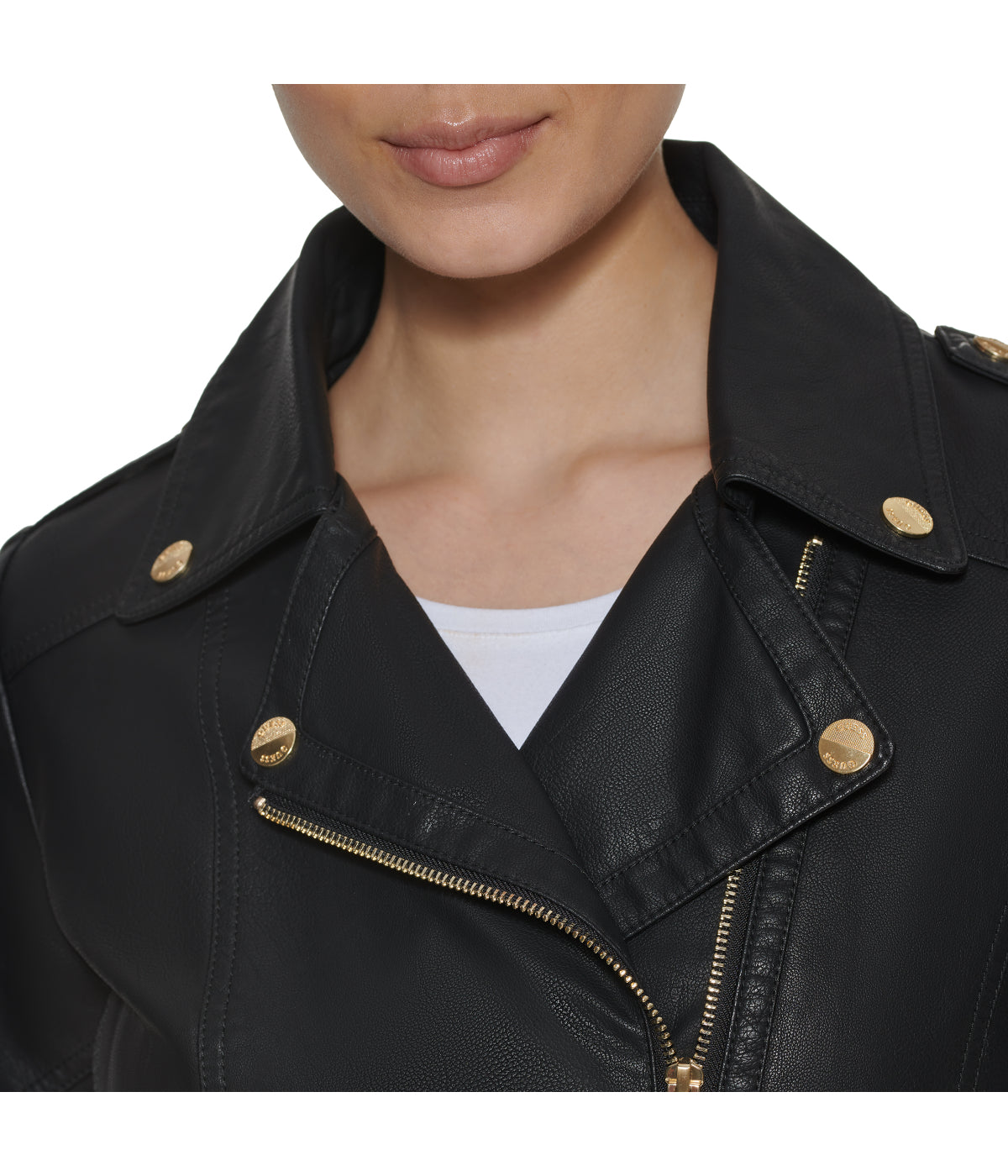  GUESS Faux Leather Asymmetrical Moto Jacket Black - Black - Bonton