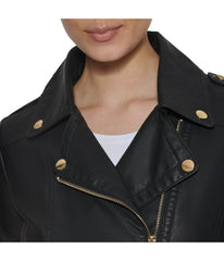 Faux Leather Asymmetrical Moto Jacket Black