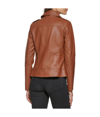 Faux Leather Asymmetrical Moto Jacket Cognac