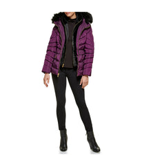 Faux Fur Trim Puffer Jacket 2 Eggplant