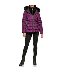 Faux Fur Trim Puffer Jacket 2 Eggplant