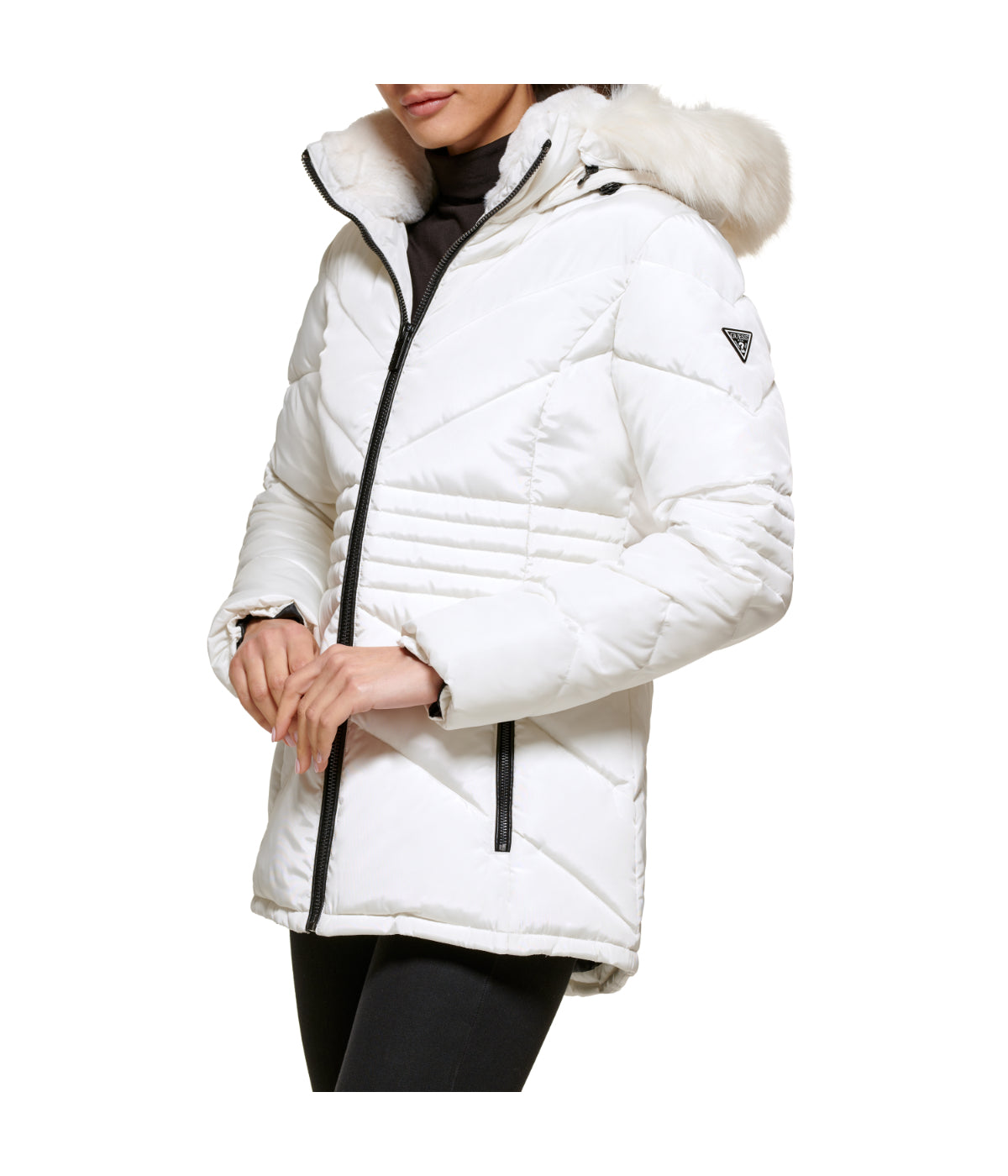 Faux Fur Trim Puffer Jacket Milk