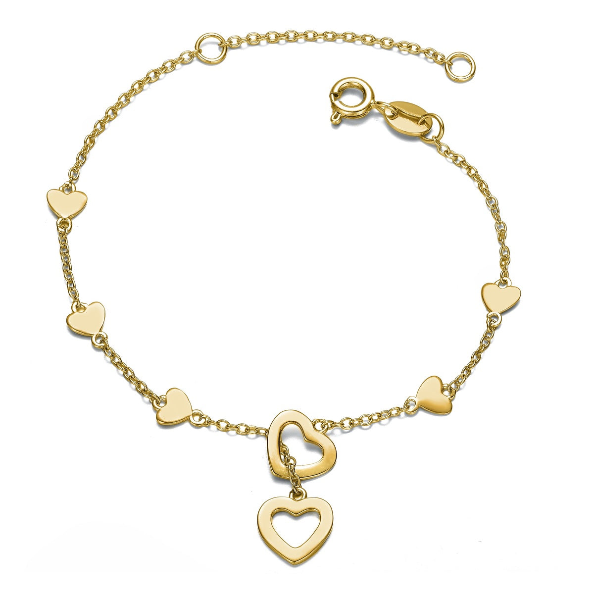  GigiGirl Children's/Teen's Double Halo Dangle & Colored Heart Charm Bracelet, Adjustable - 14K Gold - Bonton