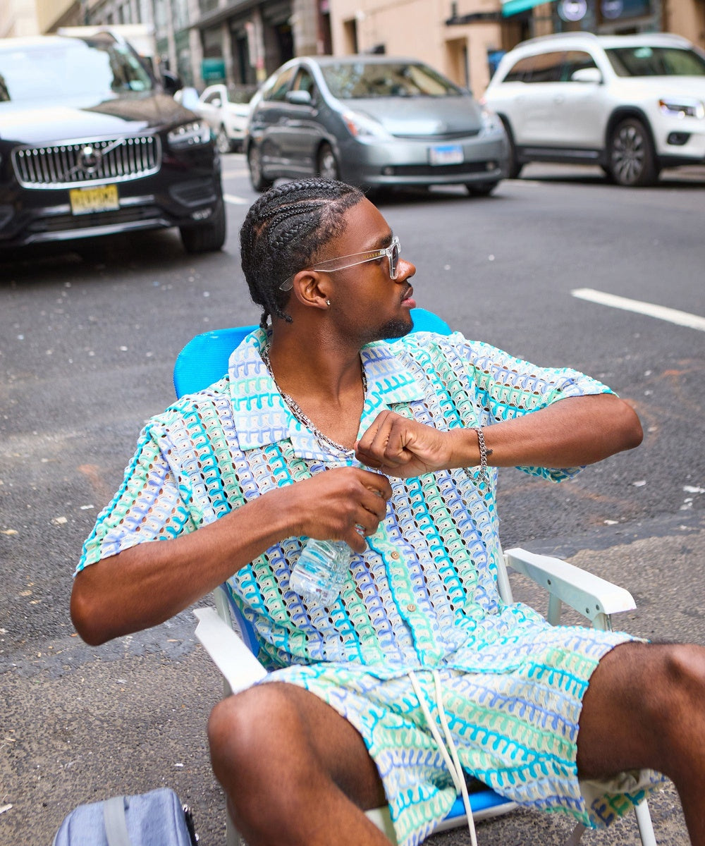  Reason Clothing Textured Knit Short Sleeve Button Down Shirt - Light Blue - MULTI - Bonton
