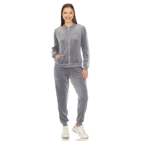 Women's 2-Piece Velour With Faux Leather Stripe