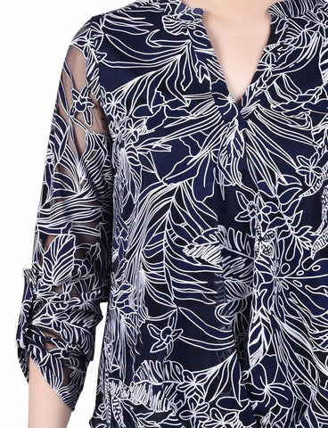 Long Sleeve Burnout Y Neck Blouse