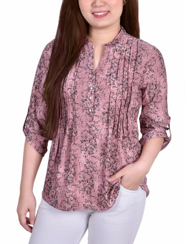 3/4 Roll Tab Sleeve Y Neck Top