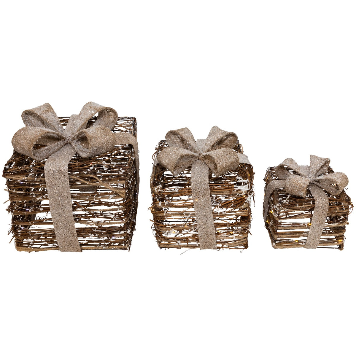  Northlight Lighted Rattan Gift Boxes With Burlap Bows Christmas Decorations - 9