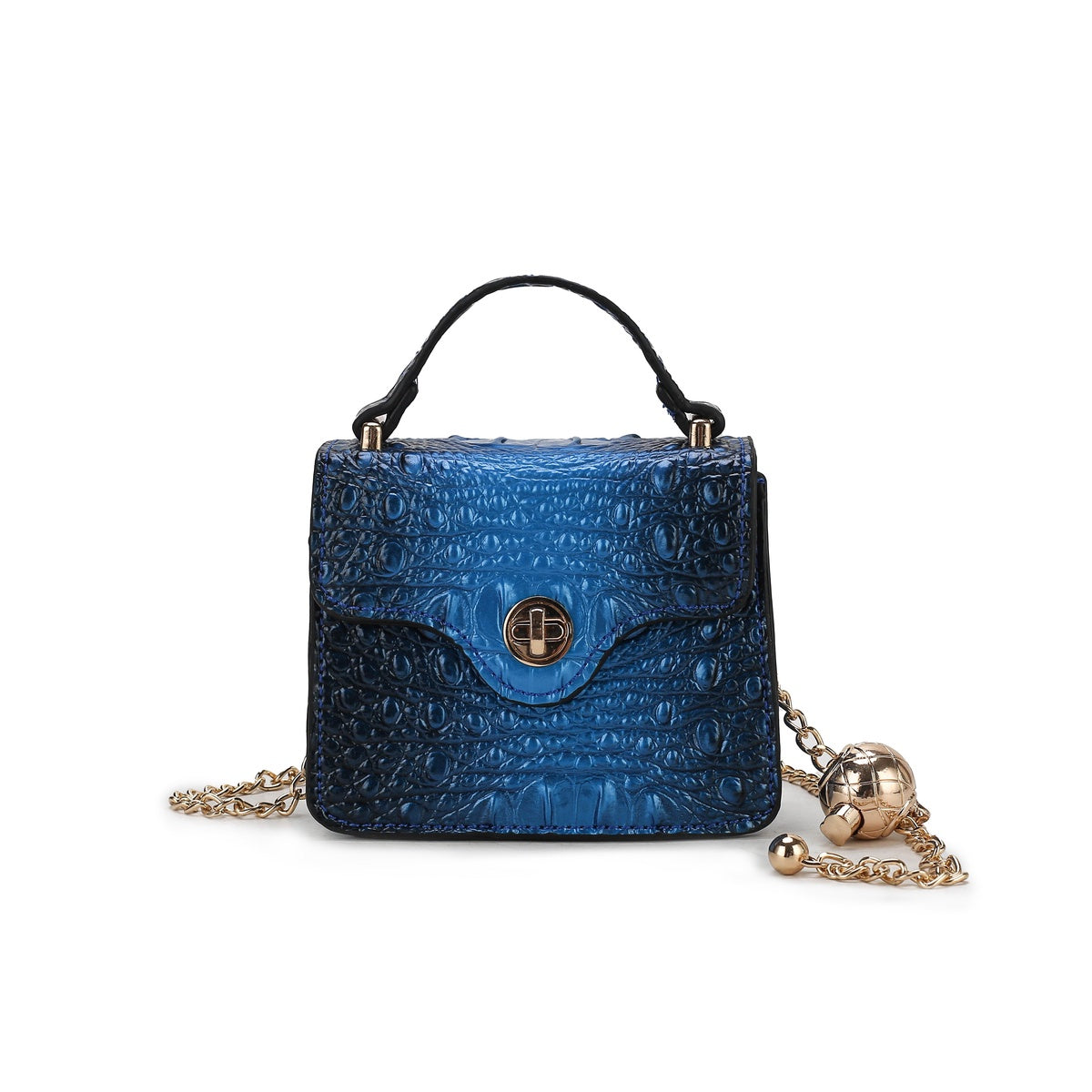  MKF Collection Luxe Croc-Embossed Mini Satchel With Chain Strap - Blue - Bonton