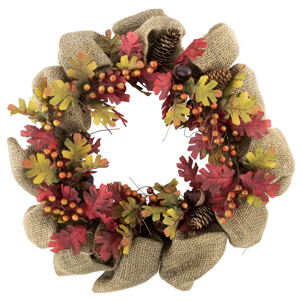  Northlight Rustic Burlap Fall Harvest Wreath With Acorns and Berries  18-Inch - Default Title - Bonton