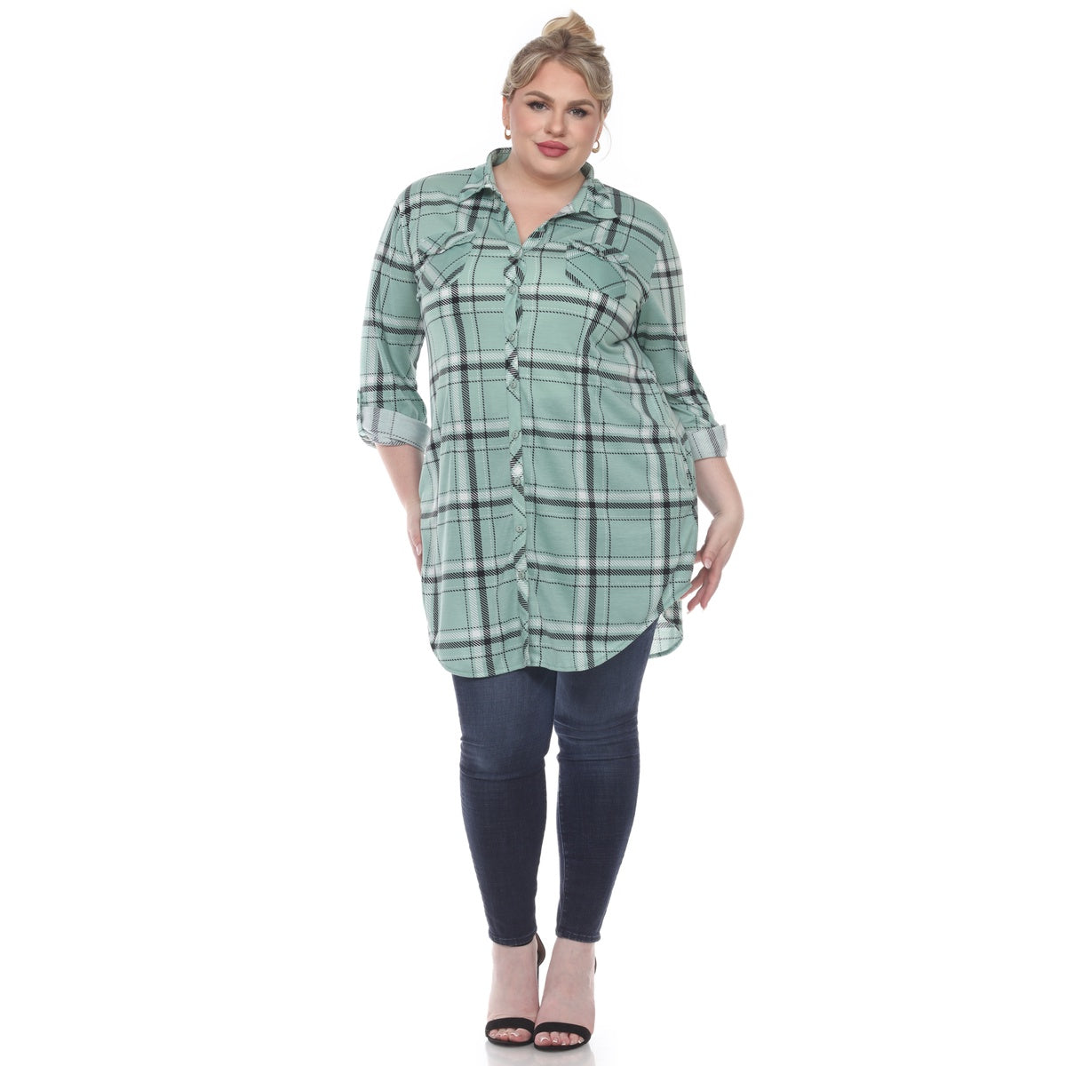  White Mark Plus Size Plaid Tunic Top - 1X - Bonton