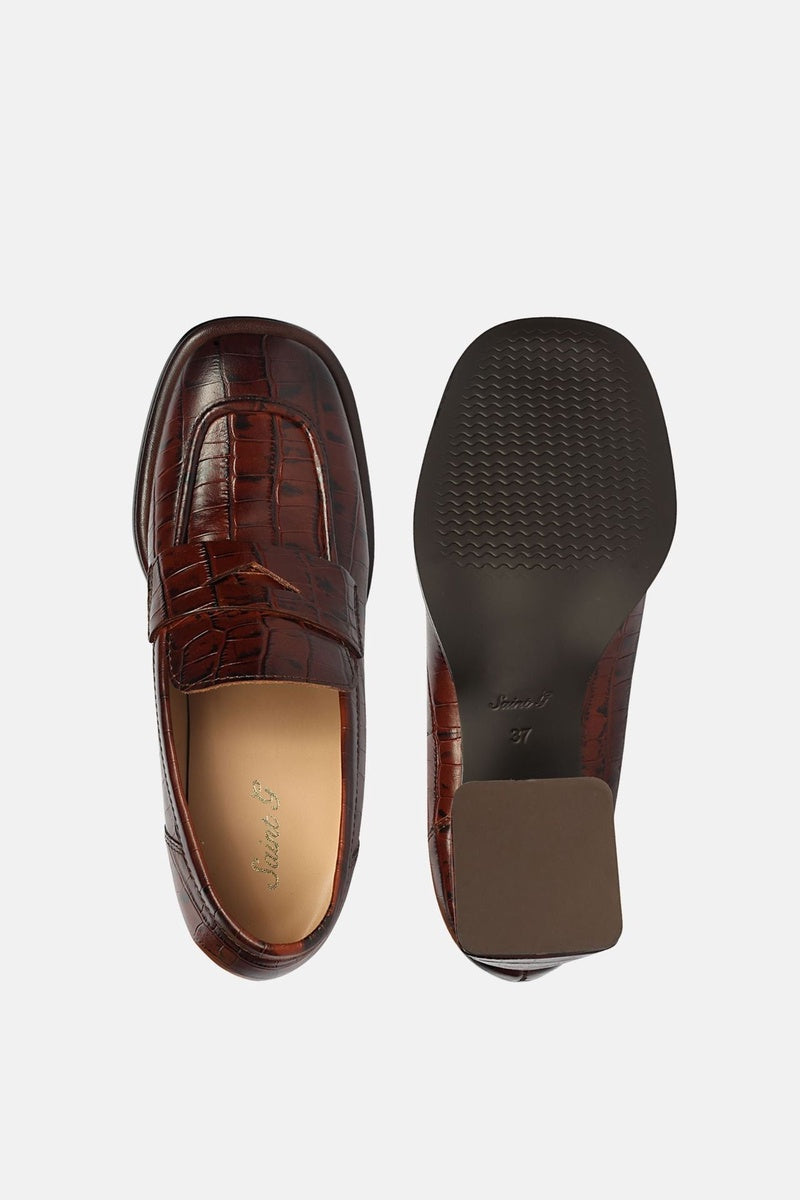  Saint G Viviana Croco - Heel Loafers - Chocolate - Bonton